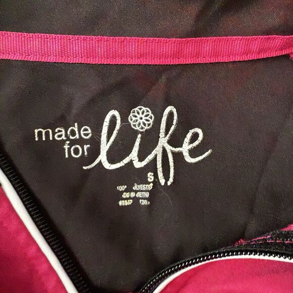 Made for Life Jacket Small Bright Pink Black White Trim Full Zip Athletic Casual - Picture 14 of 14